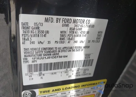 2013 Ford Expedition Xlt z USA, uszkodzony, nr VIN 1FMJU1J51DEF56184